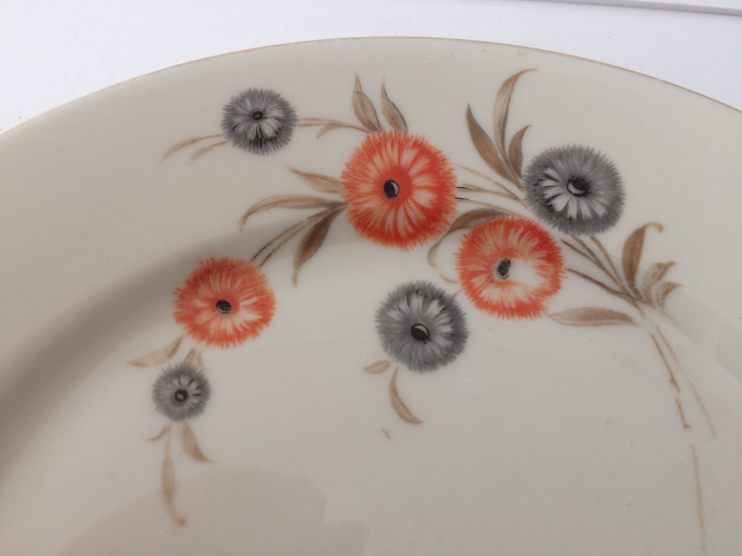 Vintage set of 12 Kahla porcelain cake plates with flower decoration