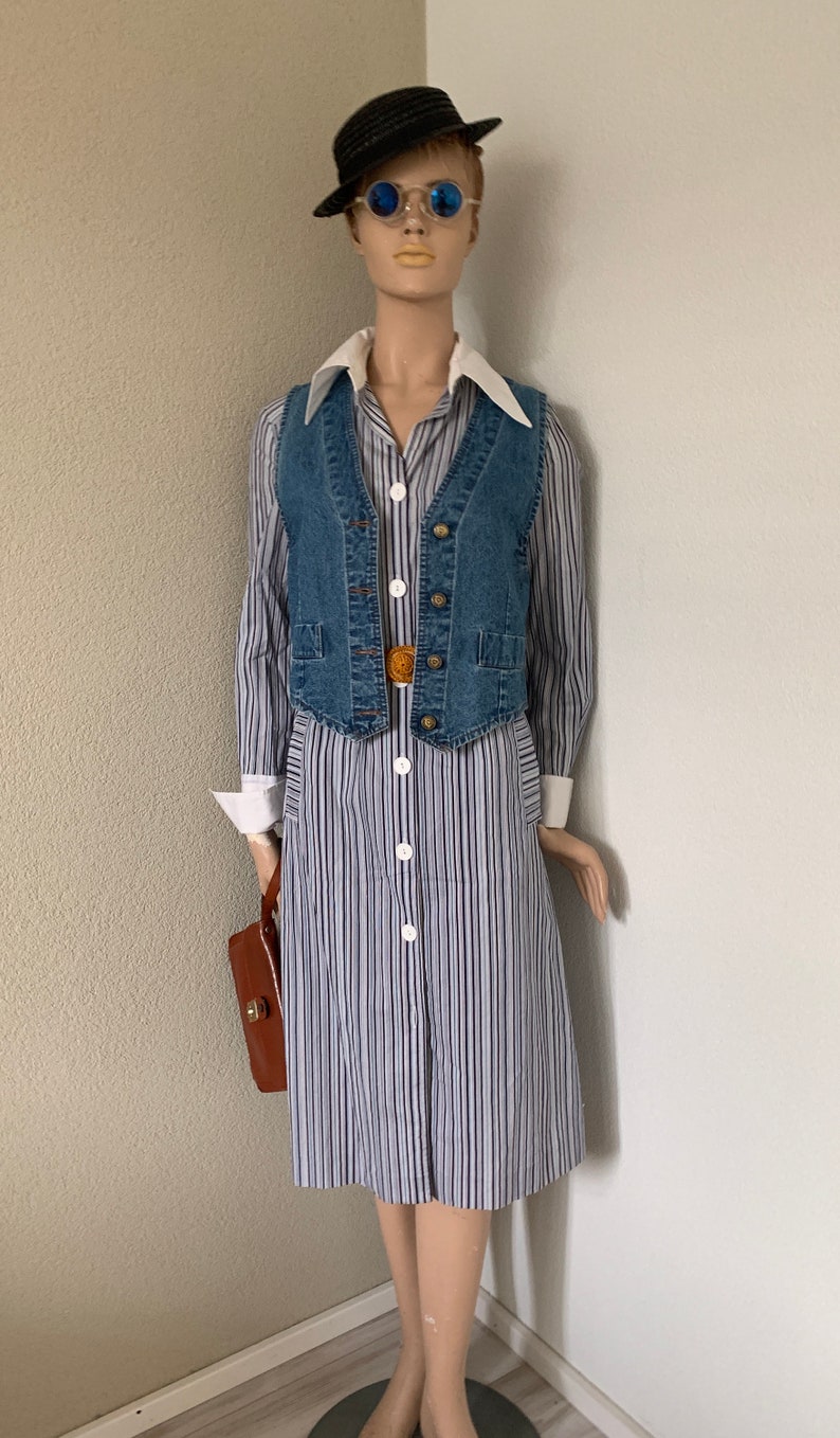 L/'Espoir cotton eighties striped size EUR 38 shirtdress Vintage shirt dress