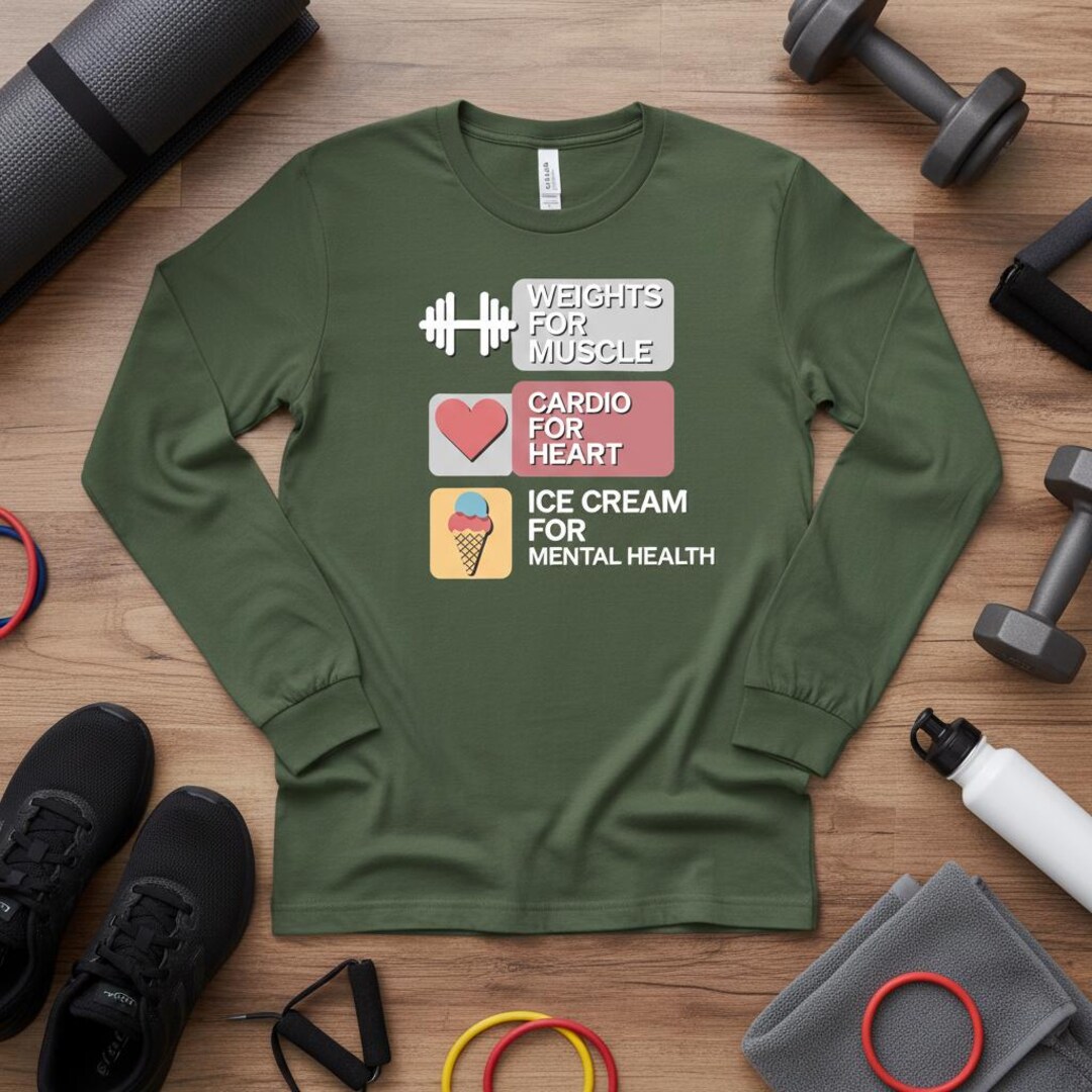 Weights Cardio Ice Cream Long Sleeve T-shirt; Funny Gym Tshirt ...