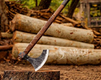 Hache de guerre viking forgée à la main | 40" réplique berserker scandinave hache barbue | Réplique d'arme médiévale cadeau