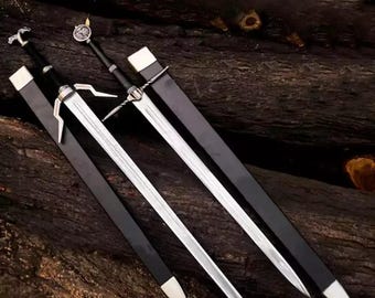 Set of 2 Witcher Swords, Geralt of Rivia Steel & Feline Sword, Handmade Carbon Steel Fantasy Sword Set, Cosplay Replica Medieval Collectible
