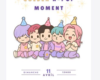Huntrix Birthday Invitation – Demon Hunter, K-Pop Kawaii Chibi Style, Editable Canva Template, Instant Download.