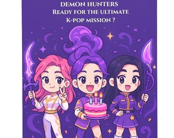 K-pop Demon Hunters verjaardagskaart/aankondiging – Verjaardagskaart voor een meisje – Printbaar – Bewerkbaar (Canva)