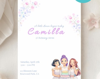 Blumen-Aquarell-Geburtstagseinladung, Pastell-Mädchen-Party (Canva Template)