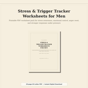 Stress & Trigger Tracker Worksheets for Men | Emotional Control Printable, Anger Reset Worksheet, Mental Fitness PDF