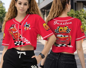 Camiseta de béisbol corta de Rayo McQueen, camiseta corta de DisneyCars, camiseta de Pixar Cars, camiseta de Disneyland, regalo de Disneyworld para ella