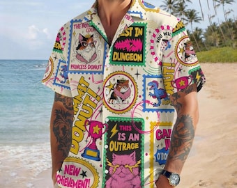 Dungeon Crawler Carl Hawaiian Shirt, Fantasy DnD For Gamers Shirt, RPG Lover Gift Hawaiian, Mythical Dragons Button Up Shirt