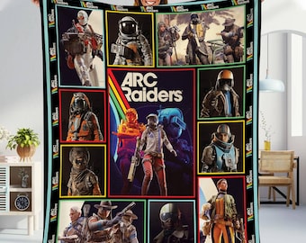 Arc Raider Game Fleece Blanket, ARC Survival Evolved, Retro Arcade Raiders Stripes Throw Blanket For Bed Couch, Superhero Game Video Blanket