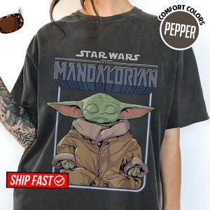 StarWars The Mandalorian Mando and Baby Yoda Shirt, StarWars Zen Meditation, Revenge of the Sith Shirt, Vintage Galaxys Edge, Father Day Tee image 1