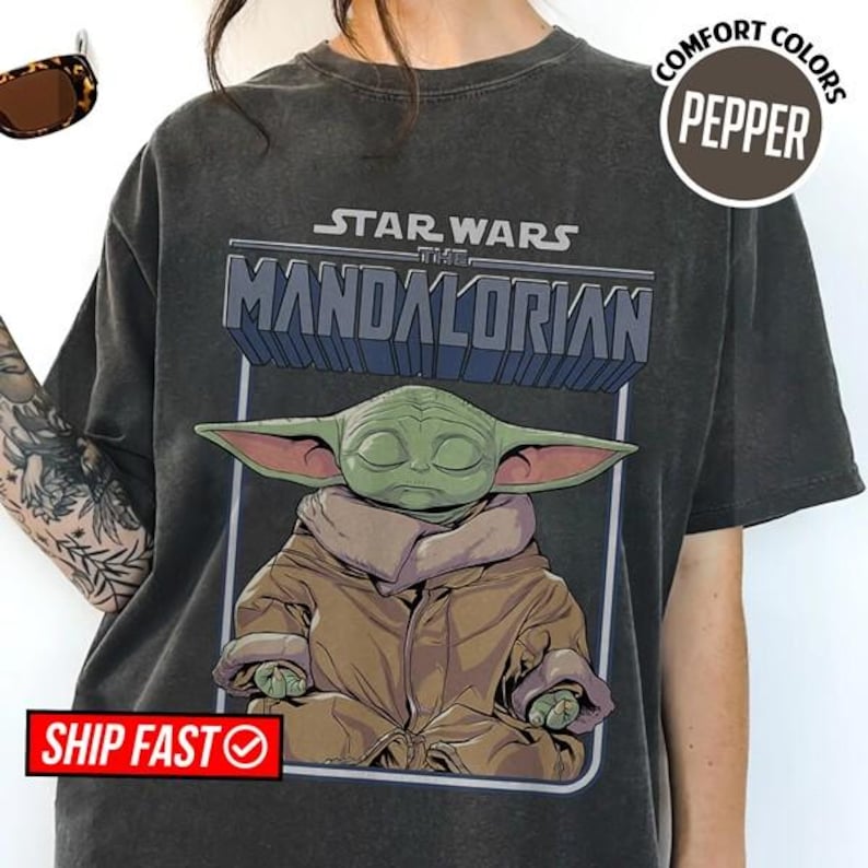StarWars The Mandalorian Mando and Baby Yoda Shirt, StarWars Zen Meditation, Revenge of the Sith Shirt, Vintage Galaxys Edge, Father Day Tee image 1