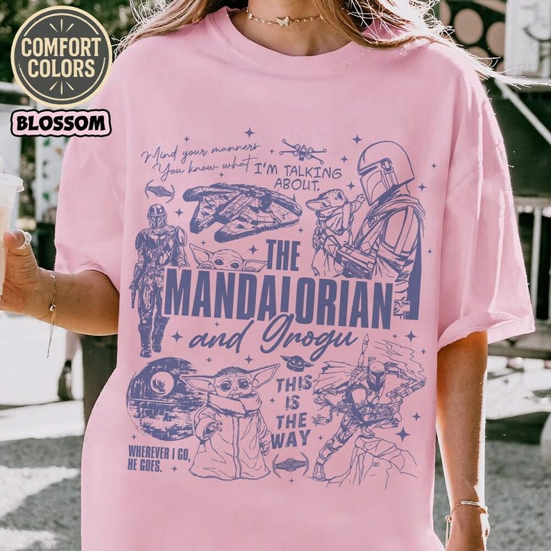 Camiseta de The Mandalorian y Grogu Baby Yoda, camiseta de la fiesta de Star Wars de Disneyland 2026, camiseta a juego para la familia, Día del Padre, regalos para papá, camiseta vintage imagen 3