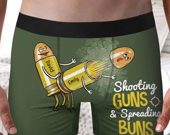 Custom Boxer Briefs Underwear with Bullet Design and Shooting Humorous Gift for Police Officers Valentine's Day Gift for Men