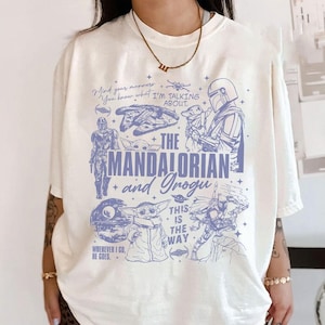 Camiseta de The Mandalorian y Grogu Baby Yoda, camiseta de la fiesta de Star Wars de Disneyland 2026, camiseta a juego para la familia, Día del Padre, regalos para papá, camiseta vintage imagen 5