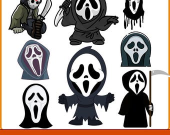 Paquete de imágenes PNG de Halloween, paquete de imágenes prediseñadas de terror espeluznante, calabaza bruja PNG, gráficos inspirados en caras de fantasmas, personajes de Halloween PNG