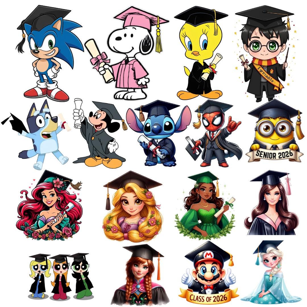 Graduation Cartoon Characters PNG Clipart Bundle - Etsy