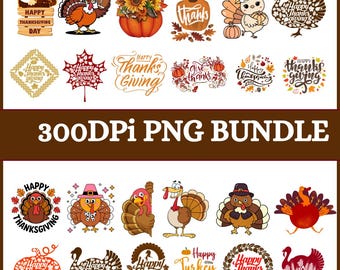 Paquete de imágenes PNG de Acción de Gracias / Paquete de imágenes prediseñadas de pavos / Diseños de sublimación de Feliz Día de Acción de Gracias / Imágenes PNG de calabazas de otoño / Gráficos de cosecha de otoño
