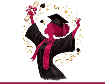 PNG de graduación de chica negra, PNG de graduada afroamericana, diseño de sublimación de chica de graduación rosa, imágenes prediseñadas de la clase de 2025