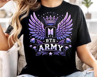 Fan art PNG de BTS Purple Wings, diseño de corona y diamante inspirado en el K-Pop, descarga digital