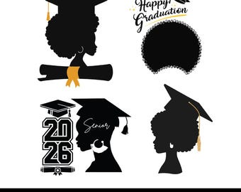 Paquete de archivos SVG de graduación para chicas negras, PNG de graduadas afroamericanas, SVG de la clase de 2026, paquete de siluetas de graduación, archivo de corte de graduación para Cricut
