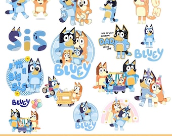 Pacchetto di immagini SVG e PNG di un cane blu in stile cartone animato, clipart di un cucciolo kawaii, file per feste di compleanno per bambini (download digitale)