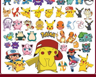 Paquete de 40 imágenes SVG y PNG de monstruos de dibujos animados / Colección de imágenes prediseñadas de personajes de fantasía adorables / Archivos de corte vectoriales estilo anime