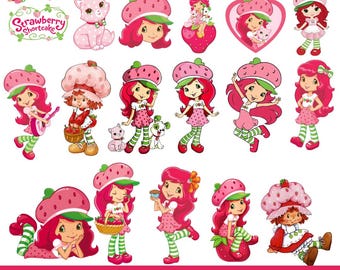 Paquete de archivos SVG de Strawberry Shortcake, 18 archivos PNG de imágenes prediseñadas de chicas de dibujos animados