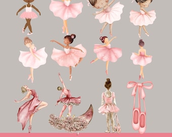 Imágenes prediseñadas PNG de bailarina rosa rubor, bailarina de ballet del lago de los cisnes en acuarela, princesa bailarina PNG, decoración digital para guardería de baby shower