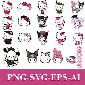 Paquete de ilustraciones de gatos kawaii / Imágenes prediseñadas de dibujos animados originales, archivos para sublimación (descarga digital)