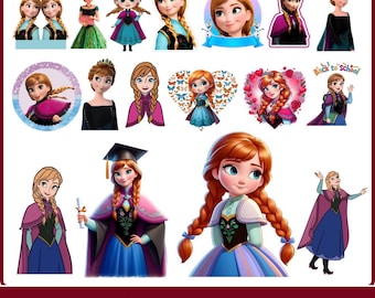 Paquete de imágenes PNG de Princesa Niña, imágenes prediseñadas de personajes inspirados en cuentos de hadas, colección de imágenes PNG de Niña Linda Trenzada, gráficos de Princesa Fantástica