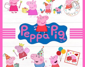 Paquete de archivos SVG y PNG de lindos amigos de la granja para cumpleaños / Conjunto de imágenes prediseñadas de cerdos y animales de dibujos animados / Archivos de corte para fiestas infantiles / Descarga digital instantánea