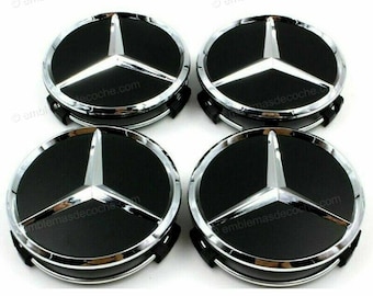 Black and chrome wheel center caps for Mercedes Benz 75mm