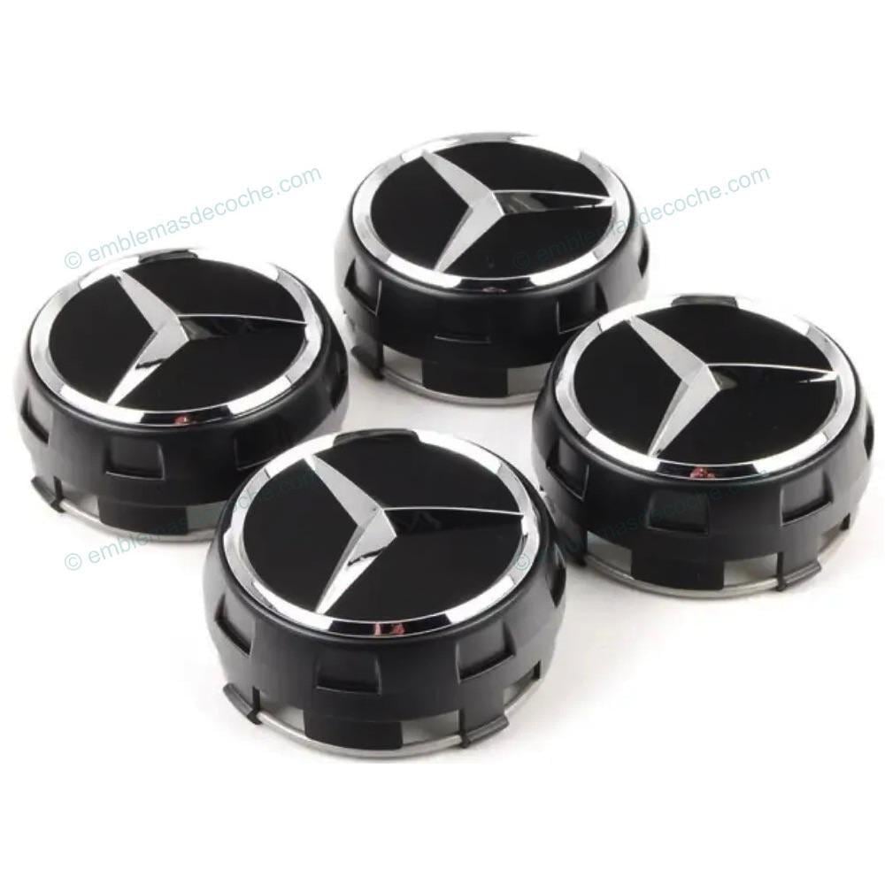 4x Mercedes-Benz Dark Blue Wheel Center Hubcaps – 75mm Emblem Rim Cap Set