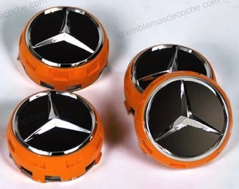 Orange AMG wheel center caps for Mercedes Benz 75mm