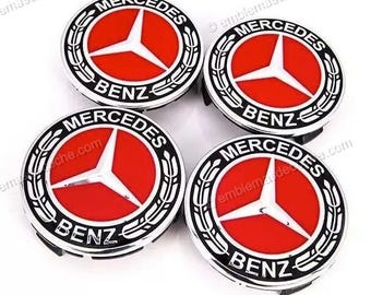 Classic red wheel center caps for Mercedes Benz 75mm