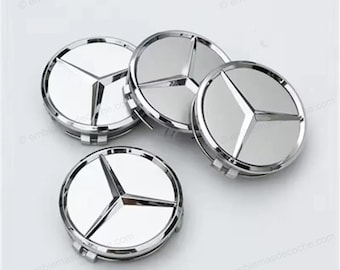 Silver and chrome wheel center caps for Mercedes Benz 75mm
