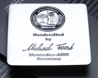 AMG Affalterbach Handcrafted by Michael Fest Metal Badge – Mercedes Benz Engine Plaque – Aluminum AMG Emblem for Interior & Engine Bay