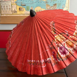 SOLD TO DIANA Vintage Handpainted Parasol Japan Red Rice Paper and Bamboo Paper Parasol Umbrella Mid Century Japan