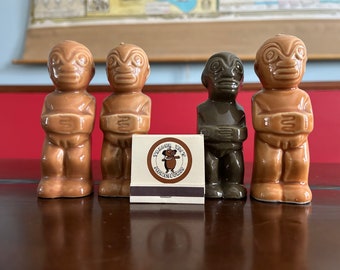 Vintage Trader Vic's Menehune Tiki Salt & Pepper Shakers with Matchbook