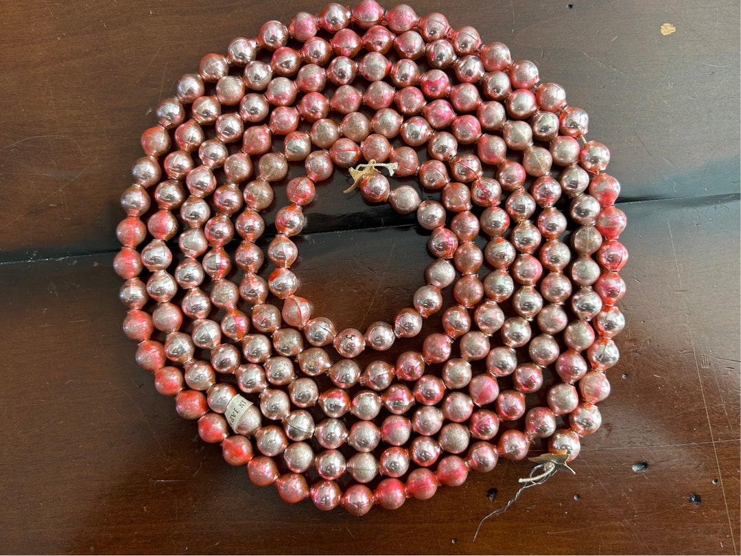 Vintage Pink Mercury Glass Christmas Garland Mid Century Pale Pink