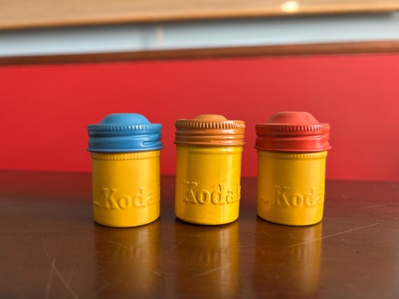 Vintage Kodak Film Canister Trio Colorful Photography Decor 35mm vintage metal canisters