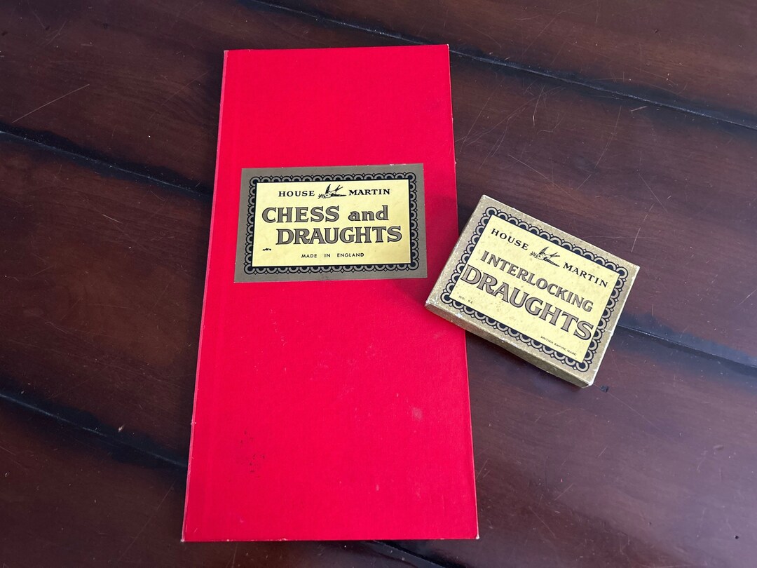 Vintage House Martin Chess and Draughts Game Board and Draughts British