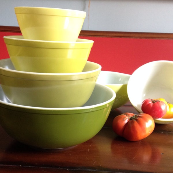 Pyrex Nesting Bowls Green Verde Collection Green and Yellow Mid Century Kitchen Classic