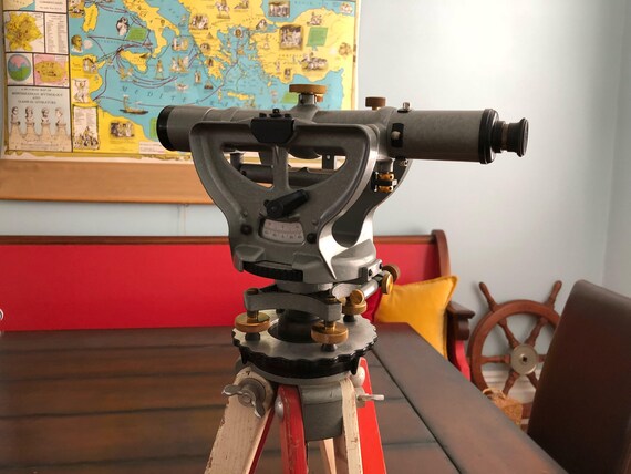 Vintage Keuffel And Esser Survey Transit Wood Tripod Easel K E 3 1 2 X 8 With Carry Case Survey Transit Industrial Chic Man Cave Office - 