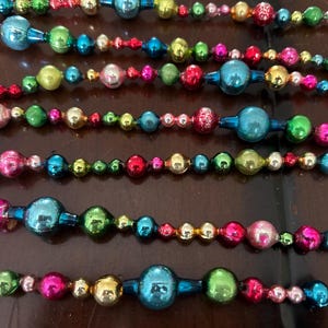 Vintage Christmas Garland Multi Color Multi Size Mercury Glass Big Blue Bead Feather Tree Rainbow Garland 100” Glass Garland NO SILVER