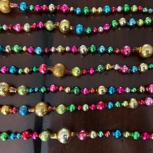 Vintage Christmas Garland Multi Color Multi Size Mercury Glass Big Gold Bead Feather Tree Rainbow Garland 90”  NO SILVER