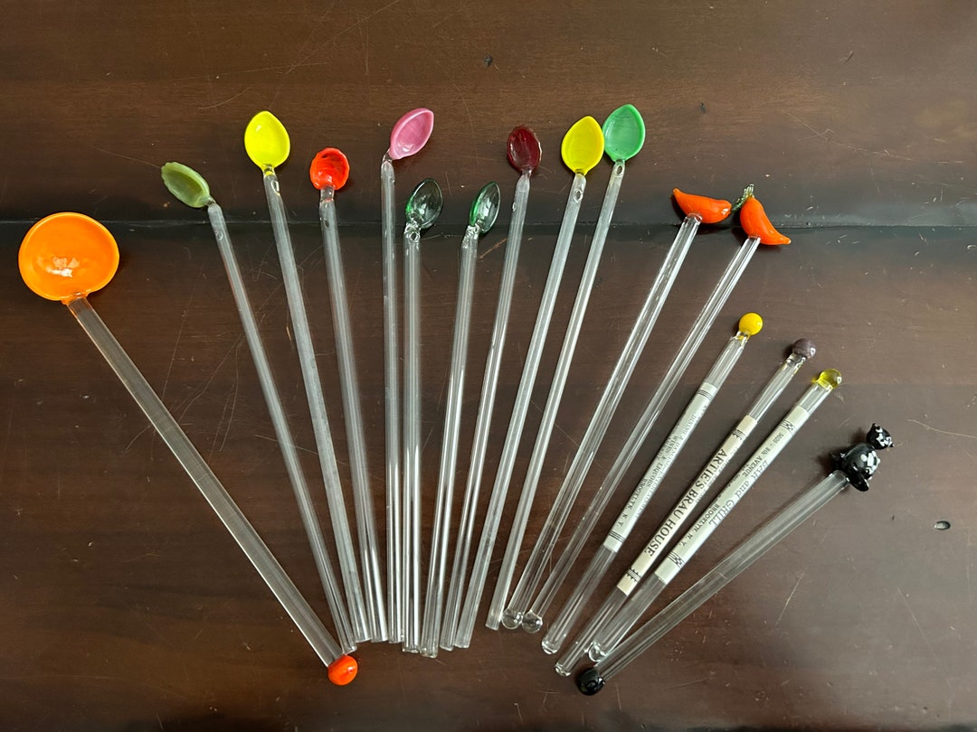 Vintage Glass Swizzle Stick Spoon Straw Collection Retro Bar Glamour