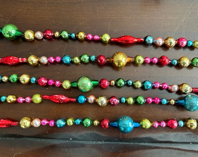 Vintage Christmas Garland Multi Color Multi Size Mercury Glass Big Bead