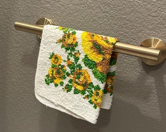 Face Cloth - Vintage Wash Cloth - Kitchen or Bath Wash Cloth by Cannon in Yellow Flower Pattern