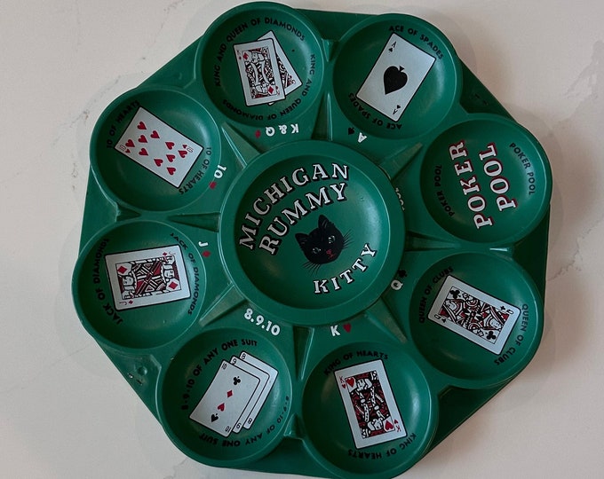 Vintage Plastic Michigan Rummy Kitty Green Money or Chip Holder in Hard ...