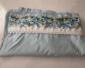 Twin Flat Baby Blue Sheet with Flower Detail by Cannon Royal Family